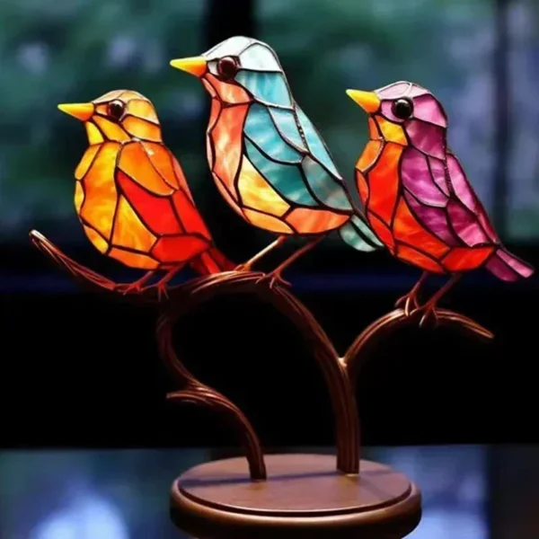 2/3/5 Multicolor Birds Stained 2D Acrylic Birds on Branch Desktop Ornaments Double Sided Multicolor Style Craft Statue Ornaments - Image 2