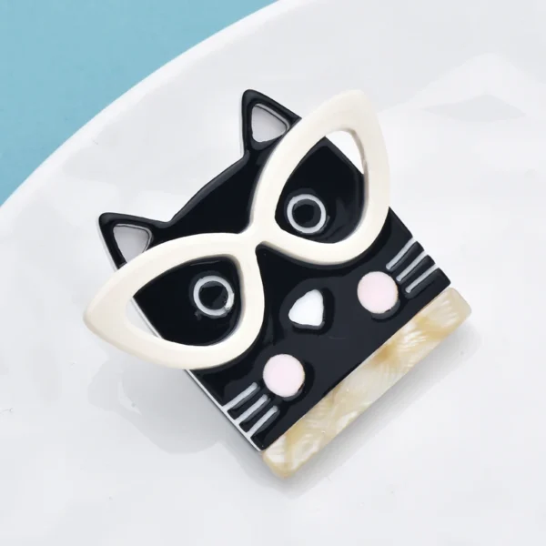 Wuli&baby Cute Acrylic Cat Brooches  Women Lady Wear Glasses Kitty Animal Party Casual Brooch Pins - Image 3