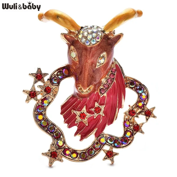 Wuli&baby Lovely Aries Goat Brooches  Women Unisex Enamel Rhinestone Beautiful The Zodiac Animal Party Casual Brooch Pins