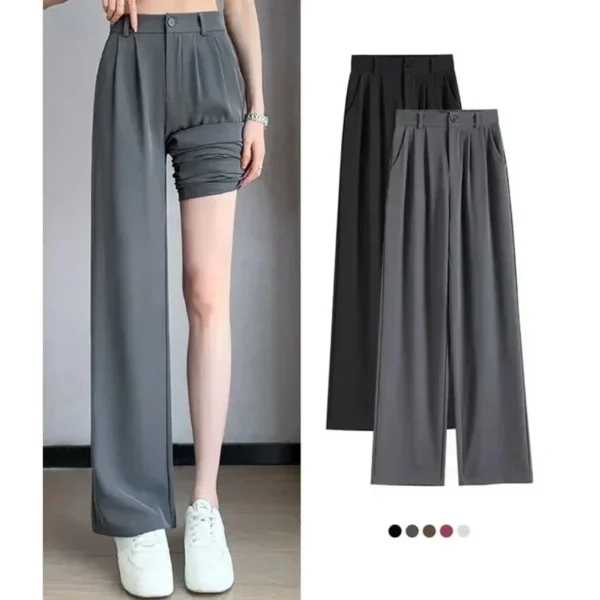 Women Full Length Pants Lady Baggy High Waist Wide Leg Solid Color Trousers Lady Straight Leg Mom Classic Office Pants Slacks - Image 2