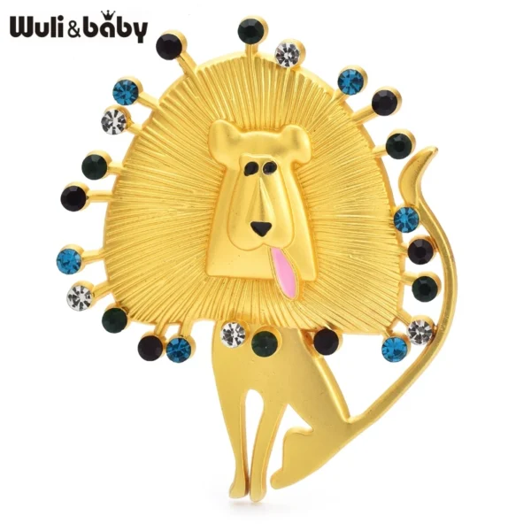 Wuli&baby Vintage Lion Brooches  Women Unisex Lovely Alloy Rhinestone Animal Party Casual Brooch Pins