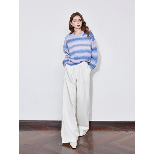 TOYOUTH Women Sweater 2025 Spring New Dreamy Purple Stripe Gradient Color Round Neck Knitted Round Neck Pullover Tops - Image 5