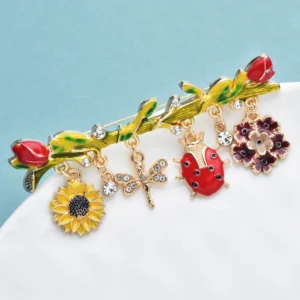 Wuli&baby Cute Insects Flowers Brooches Pins  Women Lady France Style Enamel Animal Plants Party Brooch - Image 3