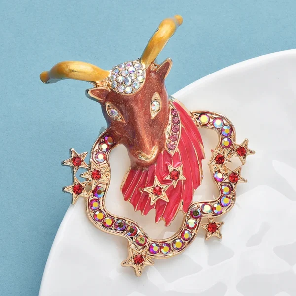 Wuli&baby Lovely Aries Goat Brooches  Women Unisex Enamel Rhinestone Beautiful The Zodiac Animal Party Casual Brooch Pins - Image 3