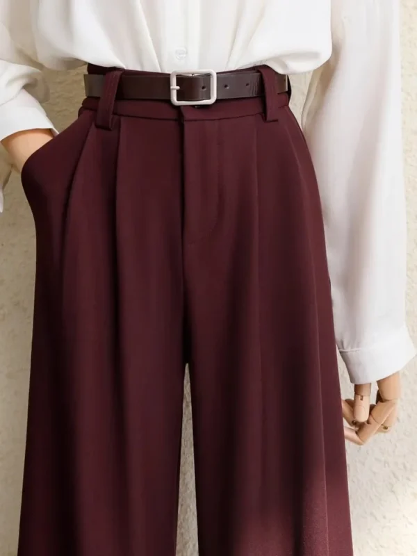 Spring 2025 New Burgundy Suits Pants  Women Office Lady Elegant High Waist Wide Leg Fashion Trousers with Pockets Black Gray