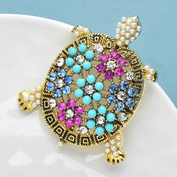 Wuli&baby Vintage Big Turtle Brooches  Women Unisex Rhinestone Swimming Sea Animal Party Casual Brooch Pins - Image 3