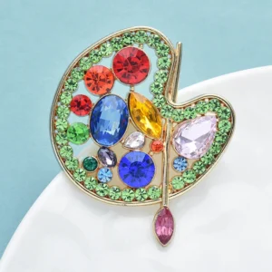 Wuli&baby Multi-color Rhinestone Color Pallet Brooches Pins  Women Unisex Drawing Lover Brooch Pins - Image 3