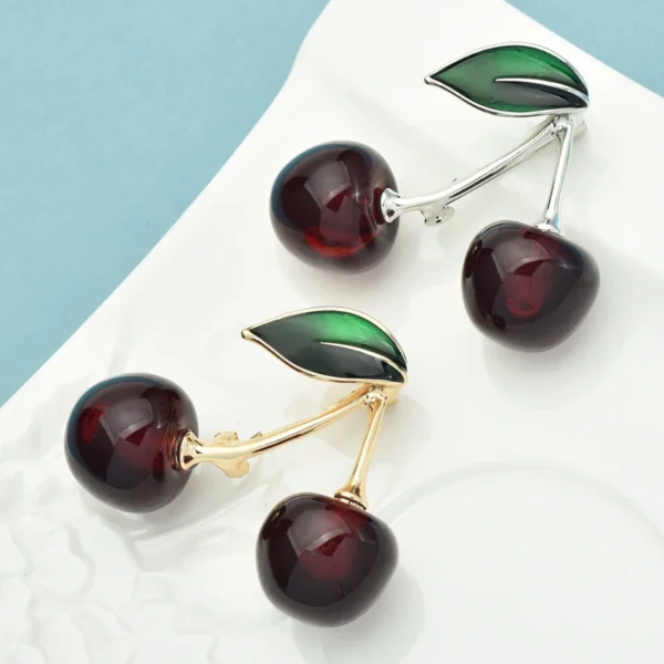 Wuli&baby Delicious Cherry Brooches  Women Unisex 2-color Beauty Fruits Party Office Brooch Pins - Image 4