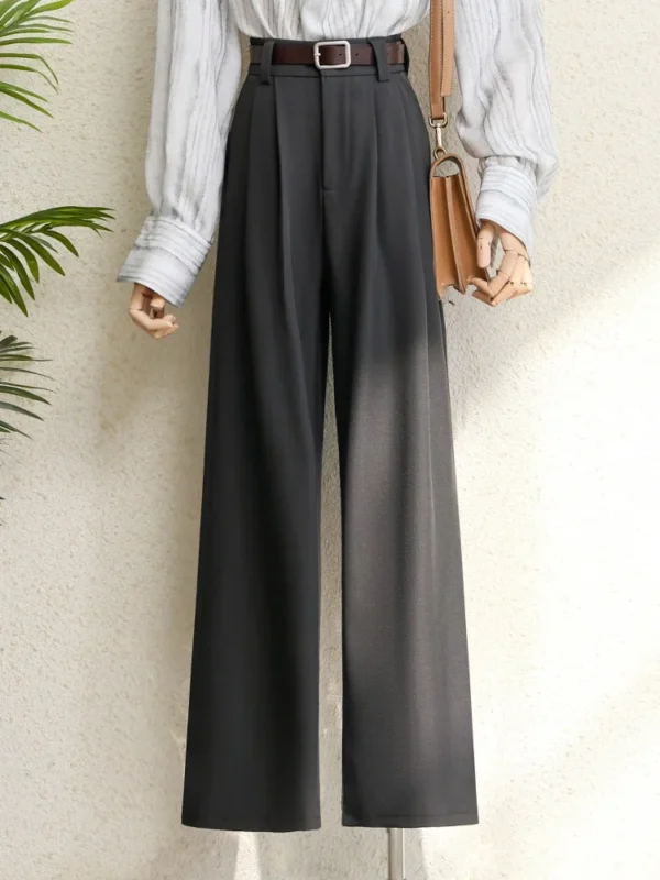 Spring 2025 New Burgundy Suits Pants  Women Office Lady Elegant High Waist Wide Leg Fashion Trousers with Pockets Black Gray - Image 3