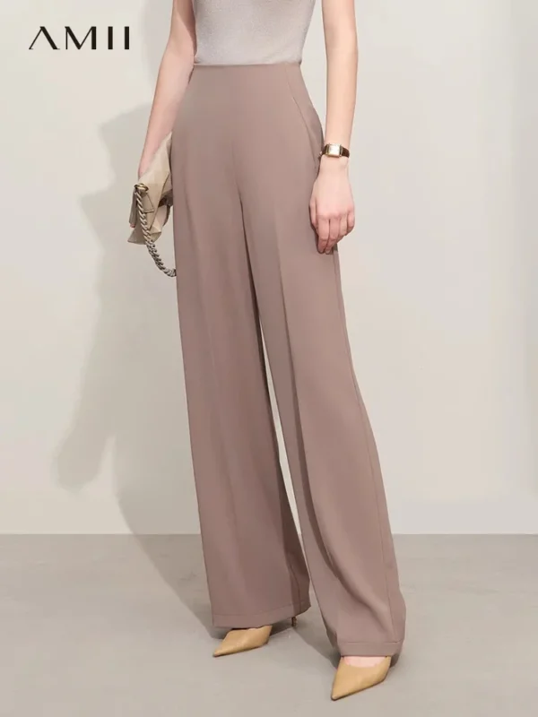 Amii Minimalism Summer New Wide-legged Pants Women Straight Basics Casual Pants Female Solid Full-length Trousers 12412006