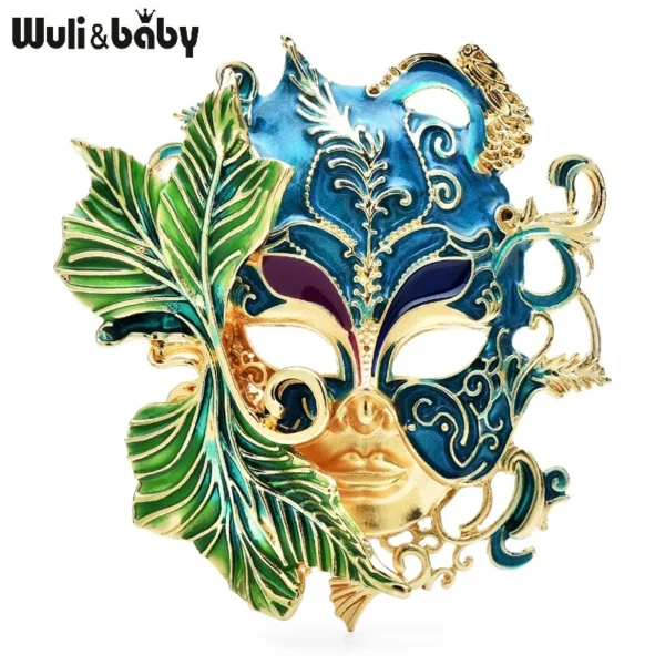 Wuli&baby Big Magic Face Brooches  Women Unisex Charming Enamel Beauty Lady Figure Party Casual Brooches Pins