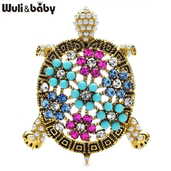 Wuli&baby Vintage Big Turtle Brooches  Women Unisex Rhinestone Swimming Sea Animal Party Casual Brooch Pins