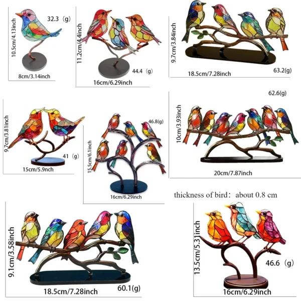 2/3/5 Multicolor Birds Stained 2D Acrylic Birds on Branch Desktop Ornaments Double Sided Multicolor Style Craft Statue Ornaments - Image 6