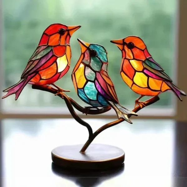 2/3/5 Multicolor Birds Stained 2D Acrylic Birds on Branch Desktop Ornaments Double Sided Multicolor Style Craft Statue Ornaments - Image 3