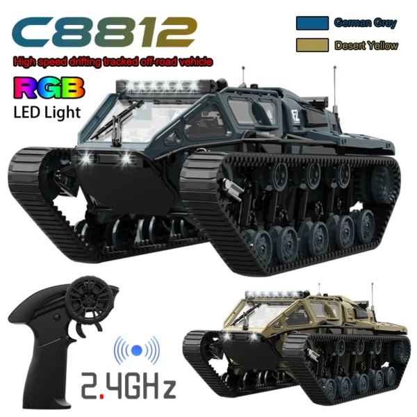 JJRC C8812 LED Light Full Scale Tracked Tank Simulation Model  RC Car Model Drift RC Off-Road