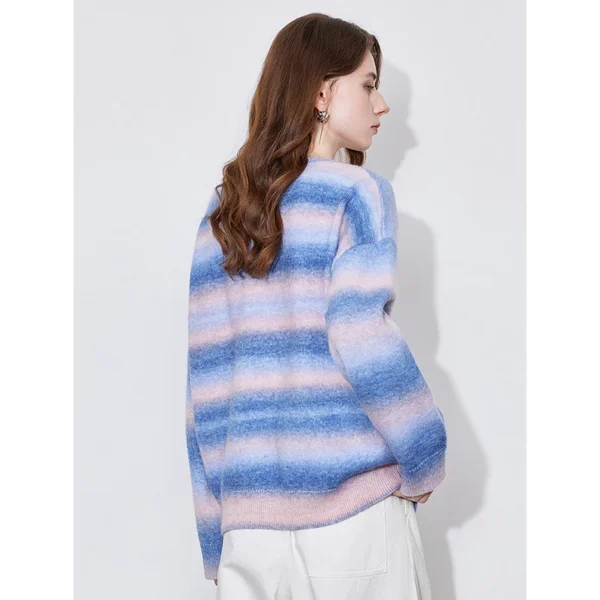 TOYOUTH Women Sweater 2025 Spring New Dreamy Purple Stripe Gradient Color Round Neck Knitted Round Neck Pullover Tops - Image 4