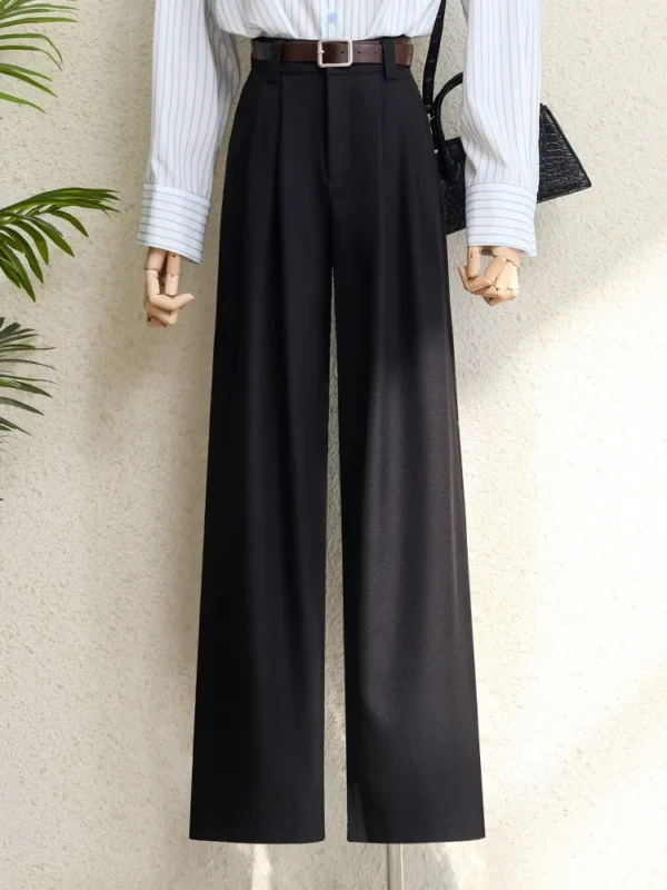 Spring 2025 New Burgundy Suits Pants  Women Office Lady Elegant High Waist Wide Leg Fashion Trousers with Pockets Black Gray - Image 4