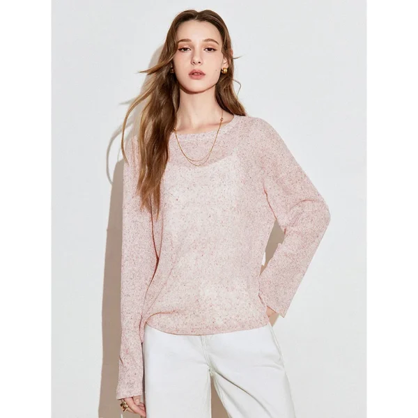 TOYOUTH Women Long Sleeve T-shirt 2025 Spring New See Through Romantic Long Sleeve Round Neck Knitted Tops - Image 3