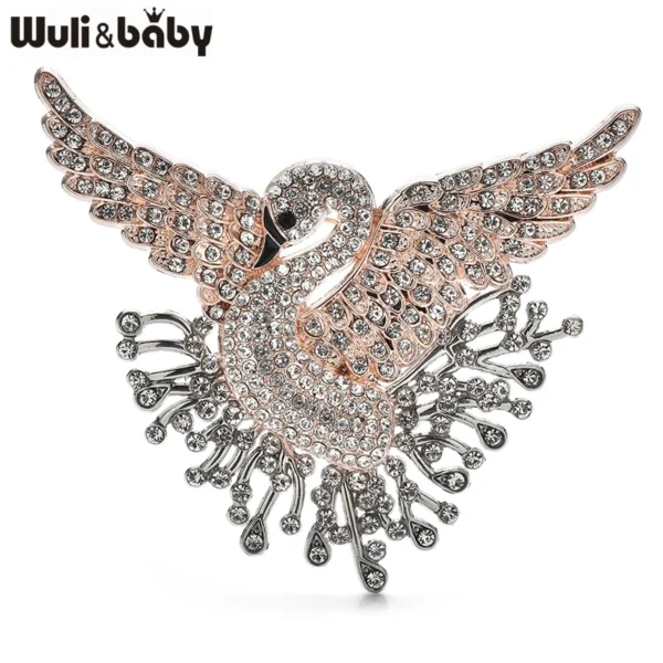 Wuli&baby Flying Shinning Swan Brooches  Women Lady Rhinestone Elegant Bird Party Office Brooch Pins