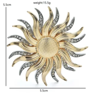 Wuli&baby Double-layer Sun Brooches Pins  Women Men Beautiful Rhinestone Sun Flowers Party Office Brooch Pins - Image 2