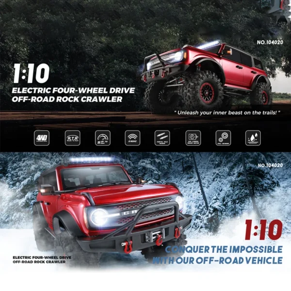 Red WLtoys 104020 1/10 4x4 2.4G 4WD Off-Road RC Car 45Min Run - Image 3