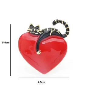 black: Wuli&baby Original Enamel Heart Lazy Cat Brooch Pins  Lovers   Wedding Jewelry Brooch 2019 Christmas New Year - Image 4
