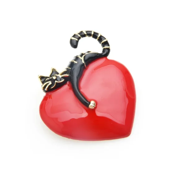 black: Wuli&baby Original Enamel Heart Lazy Cat Brooch Pins  Lovers   Wedding Jewelry Brooch 2019 Christmas New Year - Image 3