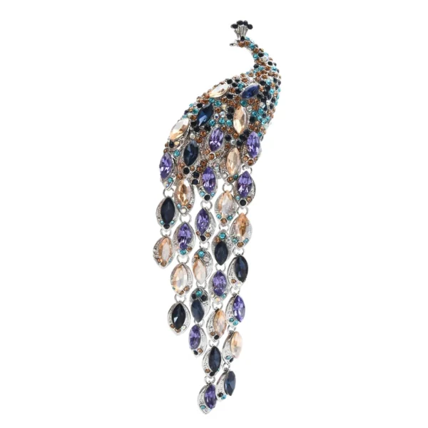 purple: Wuli&baby Big Lusury Peacock Brooches  Women Lady Beauty Rhinestone Tassel Tail Bird Party Office Brooch Pin