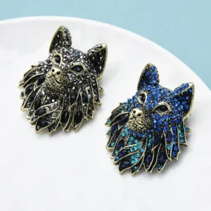 Wuli&baby Sparking Rhinestone Wolf Brooches  Women Men 2-color Black Blue Cool Wolf Brooch Pin Jewelry - Image 5