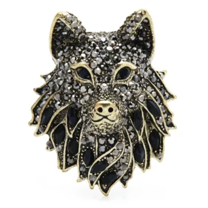 Wuli&baby Sparking Rhinestone Wolf Brooches  Women Men 2-color Black Blue Cool Wolf Brooch Pin Jewelry - Image 3