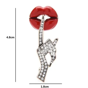 Wuli&baby Crystal Women Hand Gesture Red Enamel Lip Brooch Pin Jewelry - Image 3