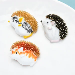 black: Wuli&baby Enamel Lovely Big Hedgehog Brooches  Women 3-color Walking Pets Animal Party Casaul Brooch Pin - Image 5