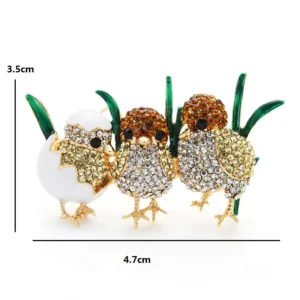 Wuli&baby 3 Full Sparkling Rhinestone Chick Brooch Pins Enamel Green Grass Cute Little Bird Brooches  Women And Child - Image 3