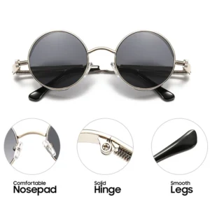 VIVIBEE Vintage Steampunk Red Sunglasses Men Round Punk Alloy Metal Retro Sun Glasses Women 2025 Goggles Gothic Style Shades - Image 4