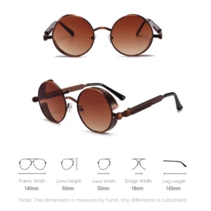 VIVIBEE Vintage Steampunk Red Sunglasses Men Round Punk Alloy Metal Retro Sun Glasses Women 2025 Goggles Gothic Style Shades - Image 5