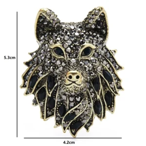 Wuli&baby Sparking Rhinestone Wolf Brooches  Women Men 2-color Black Blue Cool Wolf Brooch Pin Jewelry - Image 4
