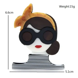Wuli&baby Wear Bowknot Glasses Gentle Lady Brooches  Women Acrylic Teacher Elegant Figure Party Office Brooch Pin - Image 2