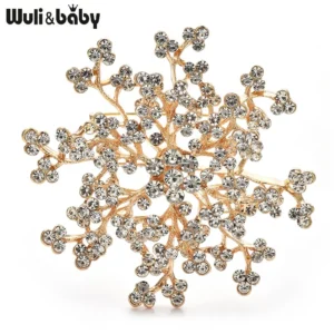 white: Wuli&baby Big Sparkling Snowflake Brooches  Women Lady 2-color Rhinestone Round Flower Party Office Brooch Pins - Image 2