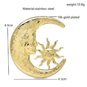 Wuli&baby Stainless Steel Sun And Moon Brooches  Women Unisex 2-color Moon-God Luna Figure Minilmaist Chic Brooch Pins - Image 4