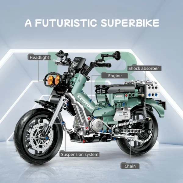 Technical Motorcycle MOC Building Kit - Creative Model Bricks with Moving Parts &    Idea - Image 4
