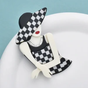 Wuli&baby Acrylic Modern Lady Brooches  Women Beautiful Wear Check-dress Hat  Figure Party Office Brooch Pins - Image 3