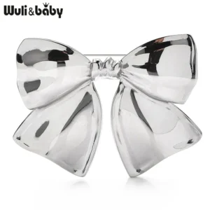 Wuli&baby Stainless Steel Bowknot Brooches  Women 2-color Lovely Metal Easy-match Knot Casual Office Brooch Pins - Image 2