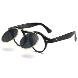 Unisex Retro Round Frame Flip Cover Sunglasses Double Layer Eyewear Outdoor Sunglasses Sun-Protective Punk Black Shades Glasses - Image 5
