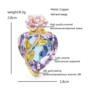 Wuli&baby Exquisite Rose-flower Heart Brooches  Women Lady High Quality Crystal Love Party Office Brooch Pins - Image 2
