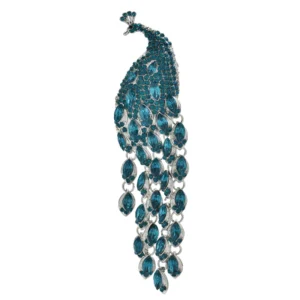 purple: Wuli&baby Big Lusury Peacock Brooches  Women Lady Beauty Rhinestone Tassel Tail Bird Party Office Brooch Pin - Image 3