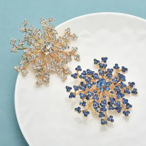 white: Wuli&baby Big Sparkling Snowflake Brooches  Women Lady 2-color Rhinestone Round Flower Party Office Brooch Pins - Image 4