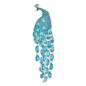 purple: Wuli&baby Big Lusury Peacock Brooches  Women Lady Beauty Rhinestone Tassel Tail Bird Party Office Brooch Pin - Image 4