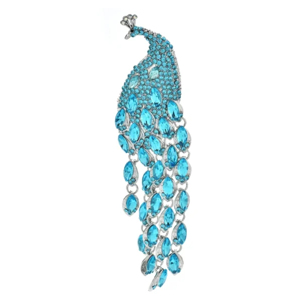 purple: Wuli&baby Big Lusury Peacock Brooches  Women Lady Beauty Rhinestone Tassel Tail Bird Party Office Brooch Pin - Image 4