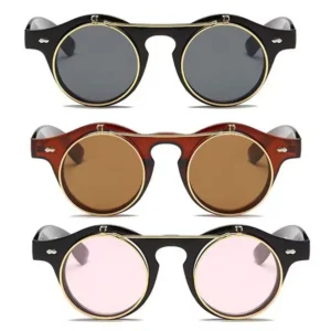 Unisex Retro Round Frame Flip Cover Sunglasses Double Layer Eyewear Outdoor Sunglasses Sun-Protective Punk Black Shades Glasses - Image 2