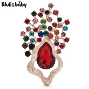 Wuli&baby Crystal Geometric Flowers Brooches  Women Lady 5-color Shining Party Office Brooch Pins - Image 3
